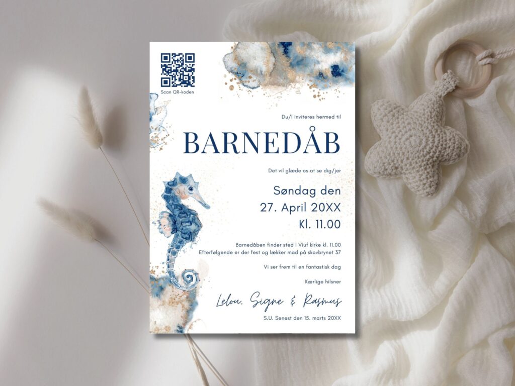 Invitation til barnedåb eller navngivning | Hav tema og søhest