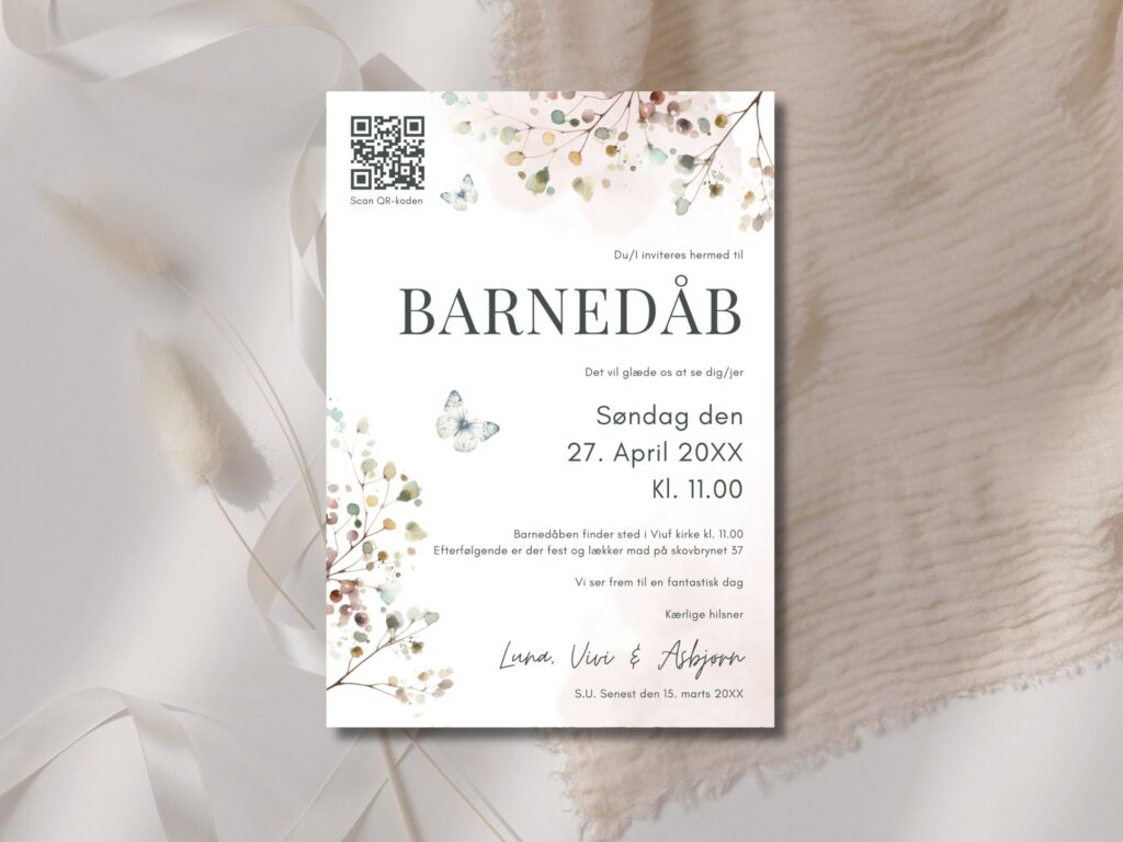 Invitation til barnedåb eller navngivning | Smukke sommerfugle