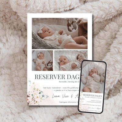 Luna | Save the date kort barnedåb kombi