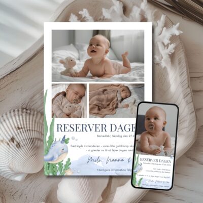 Milo | Save the date kort barnedåb kombi