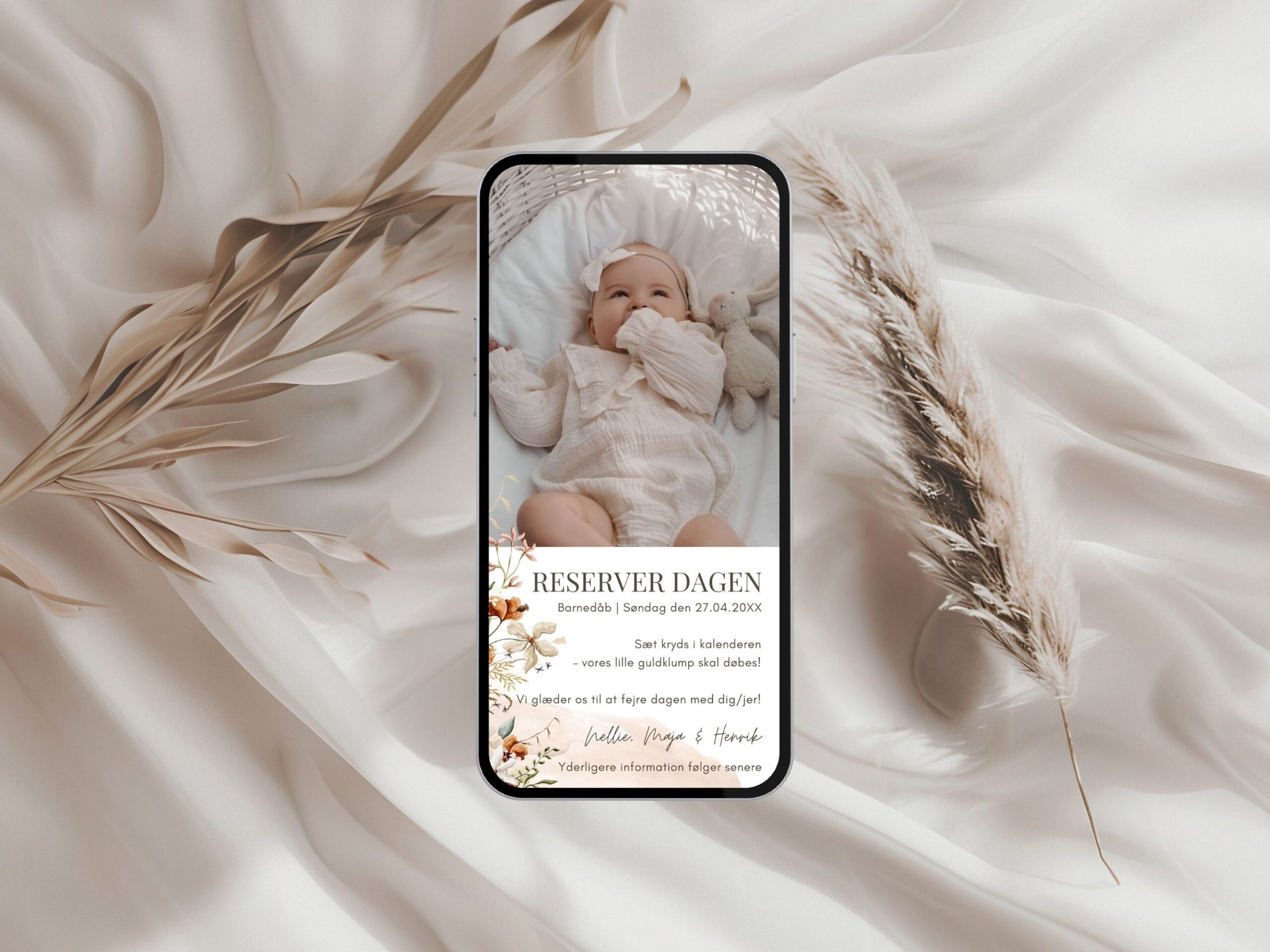 digital save the date kort barnedåb