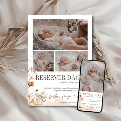 Nellie | Save the date kort barnedåb kombi
