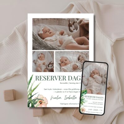 Noelia | Save the date kort barnedåb kombi