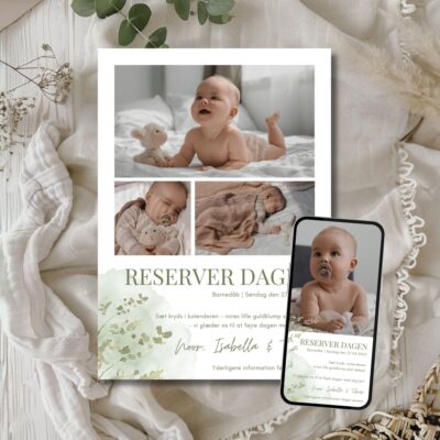 Noor | Save the date kort barnedåb kombi