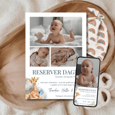 Theodor | Save the date kort barnedåb kombi