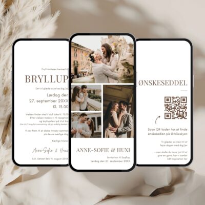 Hvid | Digital invitation bryllup premium